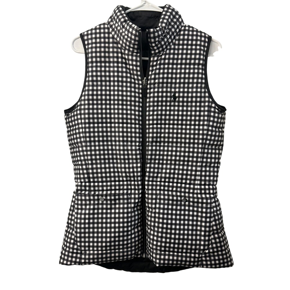 Polo Golf Ralph Lauren Reversible Down Puffer Vest Black White Gingham Small